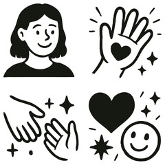 Fototapeta premium Hand drawn emotional abstract vector illustrations set – expressive black and white psychological art of human feelings: joy, sorrow, trust – retro ink texture design for posters, editorials, covers.