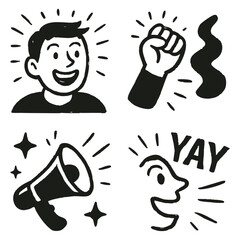 Hand drawn emotional abstract vector illustrations set – expressive black and white psychological art of human feelings: joy, sorrow, trust – retro ink texture design for posters, editorials, covers.