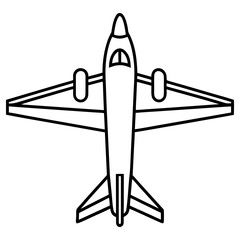 Vector art of top view outline of a modern jet airplane isolated on white background