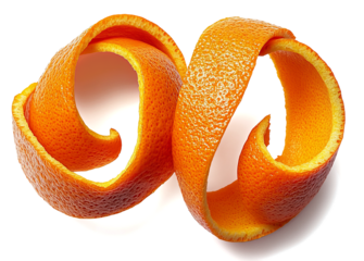 orange spiral citrus peels isolated on a transparent background	
