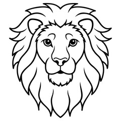 Obraz premium Vector art of line art drawing of a lions head with a prominent mane, isolated on white background