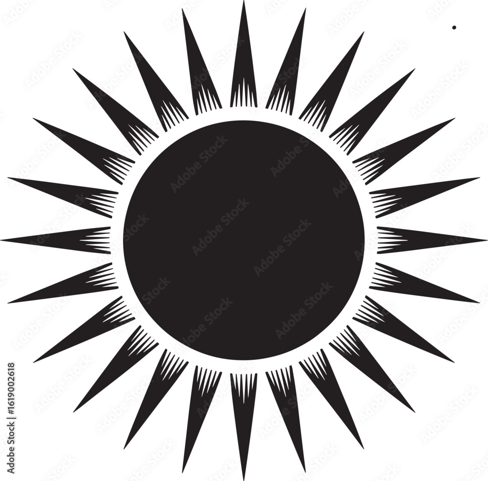 Aufkleber stylized sun silhouette with sharp rays on a transparent background for graphic design use