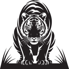 Tiger Silhouette Stalking Through Grass A Powerful Feline Predator Vector Illustration