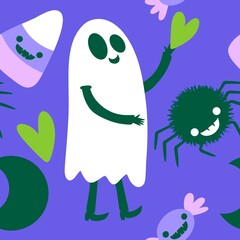 Halloween ghost seamless cute cartoon pattern for wrapping paper and fabrics