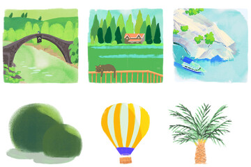 Watercolor Nature, Adventure & Vacation Icons