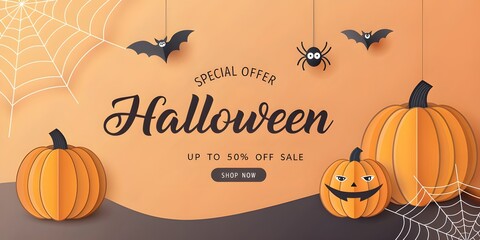 Happy Halloween sale banners or party invitation background.Vector illustration .calligraphy of "halloween"