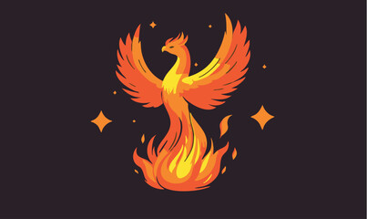 Fototapeta premium Majestic phoenix rising from flames radiates power and rebirth in orange and yellow hues on dark background