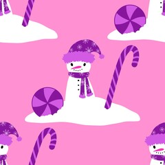 Christmas cartoon ice seamless snowman pattern for wrapping paper and fabrics