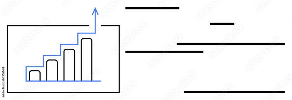 Poster bar graph with upward arrow symbolizing growth and success, abstract lines for dynamic flow. ideal f