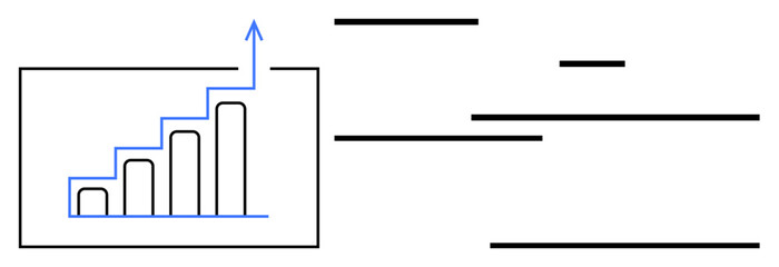 Bar graph with upward arrow symbolizing growth and success, abstract lines for dynamic flow. Ideal for business development, data analysis, financial progress, goal setting, career growth, strategic