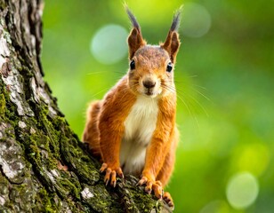 Obraz premium Portrait of a squirrel on a tree.