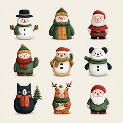 Festive characters celebrating winter holidays with joy and cheer in a cozy, whimsical setting