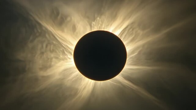 A partial solar eclipse is visible in the sky with a bright sun and a dark moon