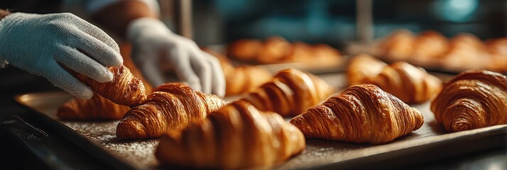 Baking freshly made croissants in a warm, inviting bakery during early morning hours