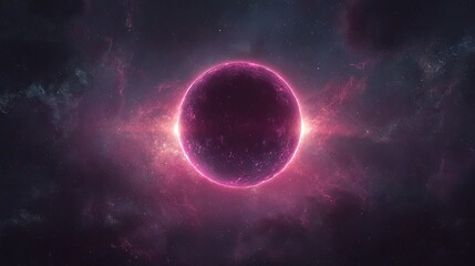 Pink planet cosmic nebula space background, science fiction art