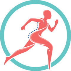 Abstract human body running, spine health icon, fitness and wellness illustration, chiropractic care concept, active lifestyle, physiotherapy, posture correction logo