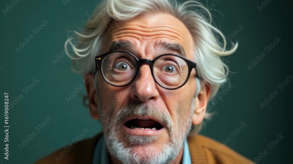 Poster a person with an unexpected and curious look on their face, can be used for various situations where