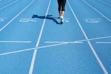 Athlete Starting Race on Blue Track - Low Angle View