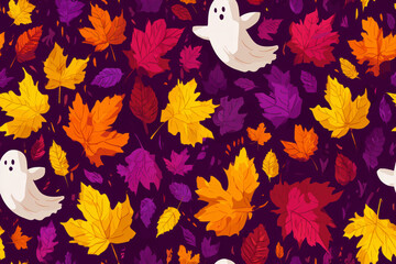 Colorful ghost and autumn leaf pattern perfect for Halloween celebrations and themed decorations
