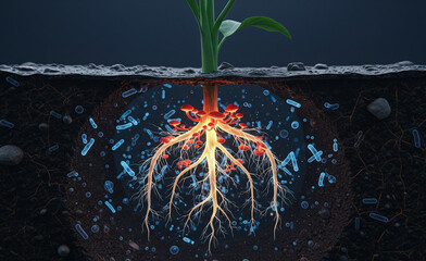 Healthy Plant Roots with Mycorrhizae Fungi and Beneficial Microbes in Soil