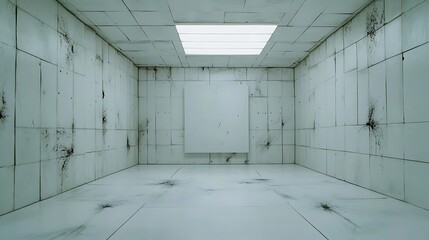 Empty, sterile room with distressed walls and floor
