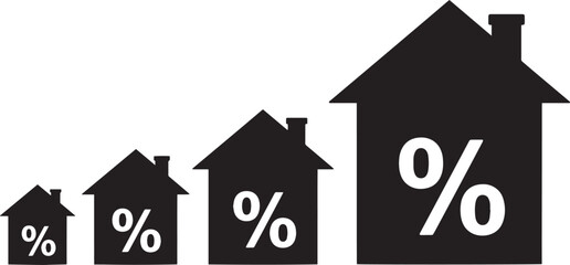 Property value growth chart with house silhouettes and percentages