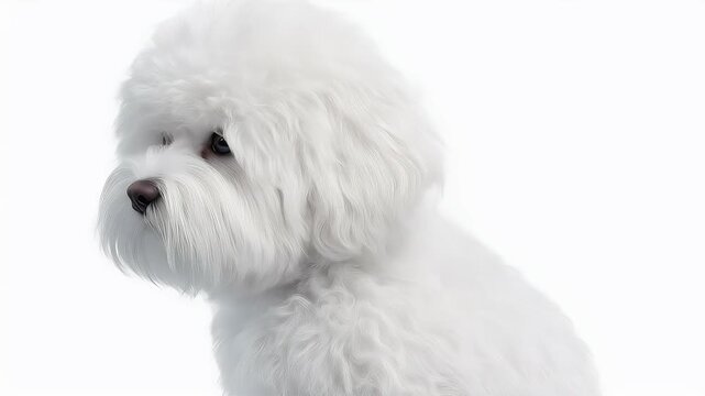 Dynamic Close-Up Portrait of an Adorable Fluffy White Bichon Frise on a Clean Background