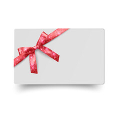Gift card with realistic red bow Vector illustration