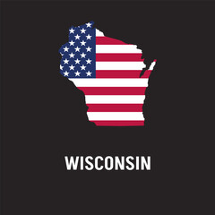 Wisconsin state map contour. In style of USA flag.