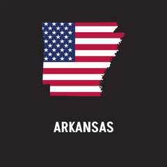 Arkansas state map contour. In style of USA flag.