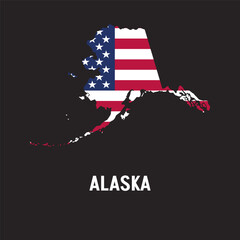 Alaska state map contour. In style of USA flag.