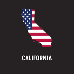 California state map contour. In style of USA flag.