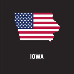 Iowa state map contour. In style of USA flag.
