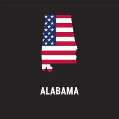 Alabama state map contour. In style of USA flag.