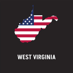 West Virginia state map contour. In style of USA flag.