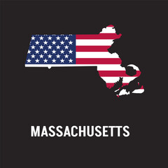 Massachusetts state map contour. In style of USA flag.