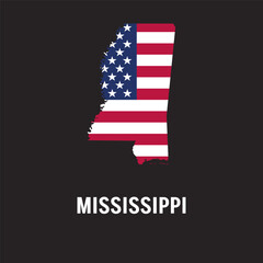 Mississippi state map contour. In style of USA flag.