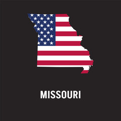 Missouri state map contour. In style of USA flag.