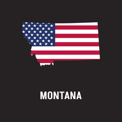 Montana state map contour. In style of USA flag.