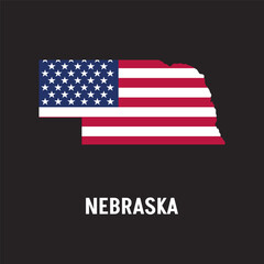 Nebraska state map contour. In style of USA flag.