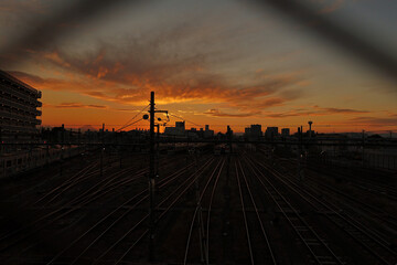 三鷹跨線人道橋から眺めた夕焼け空