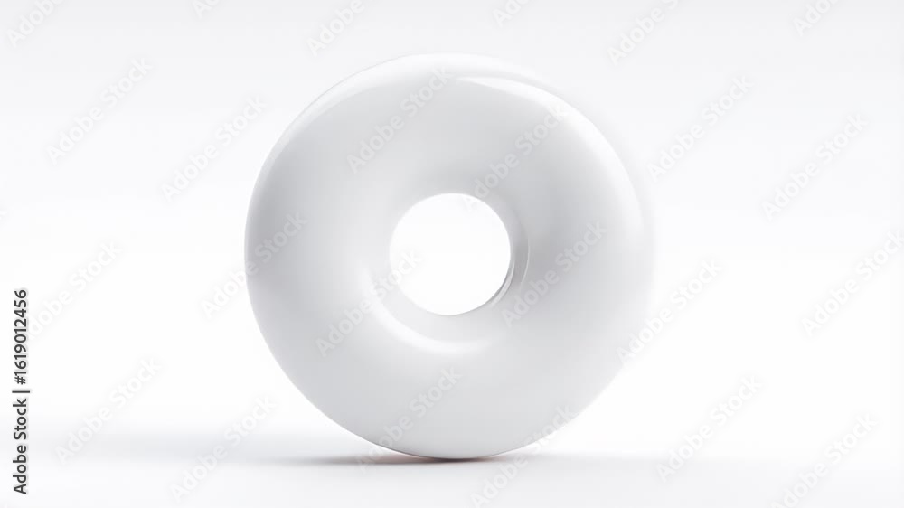 Poster elegant white glossy torus object in a seamless hypnotic rotation on a clean studio background