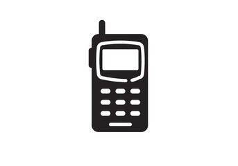 An illustration of a black cellular phone with antenna on a white background view