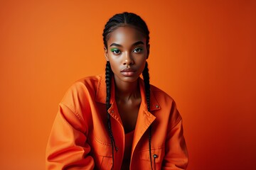 Intense Portrait of a Young Woman with Braids and Bold Eye Makeup
