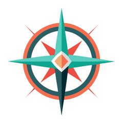 Modern Flat Design Compass Rose: Teal, Coral, and Red Navigation Icon for Direction, Guidance, and Exploration.