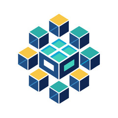 Obraz premium Abstract Networked Cubes: Modern, Isometric, Data Connectivity Concept