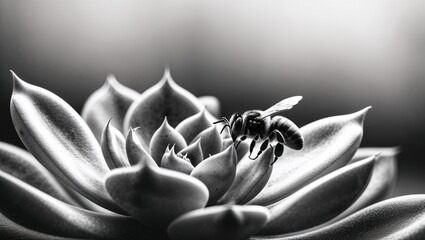 A bee interacts with a succulent, highlighting nature’s beauty.