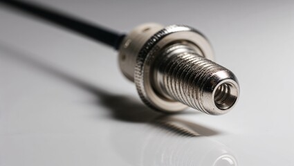 An intricate close-up of a coaxial connector and cable setup.
