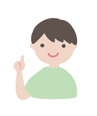 Smiling Boy Clipart with Various Hand Gestures / 笑顔の男の子のジェスチャーイラストセット1-4