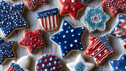 american flag cookies on wooden background